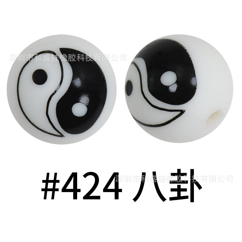 Wholesale 50pcs 16mm Print Silicone Beads Colorful Silicone Water Transfer Beads